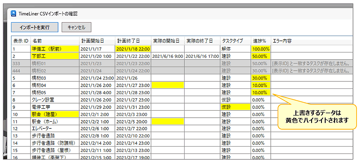TimeLiner CSVのインポート機能